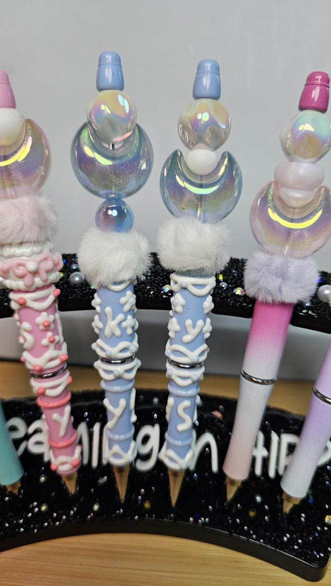 Sparkly Moon Beaded Pen |Faux Fur Accent, Celestial Stationery l Moon Pen | Moon Gift | Goddess Pen