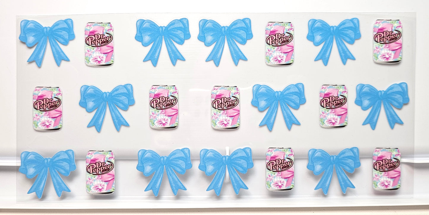 Dr Pepper Soda with Blue and Pink Bows Drink UVDTF Wrap 16 oz