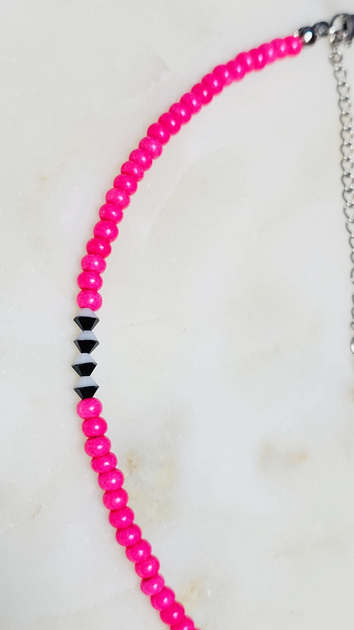 Not Today™ Black Tourmaline Clear Quartz Hot Pink Czech Bead Choker | Protection Crystal Necklace | Handmade Jewelry | Summer Neon Choker