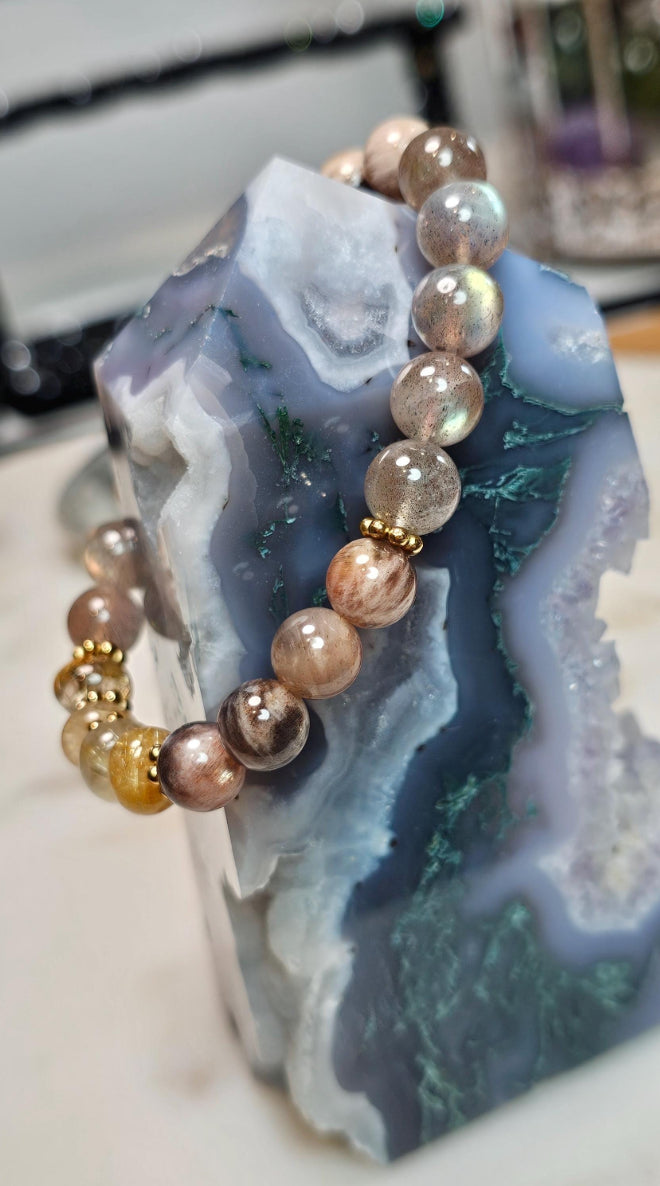 Inner Fire™  | AAA Red Labradorite, Golden Rutile Quartz, Black Moonstone Bracelet | Crystal Jewelry for Confidence, Truth & Personal Power
