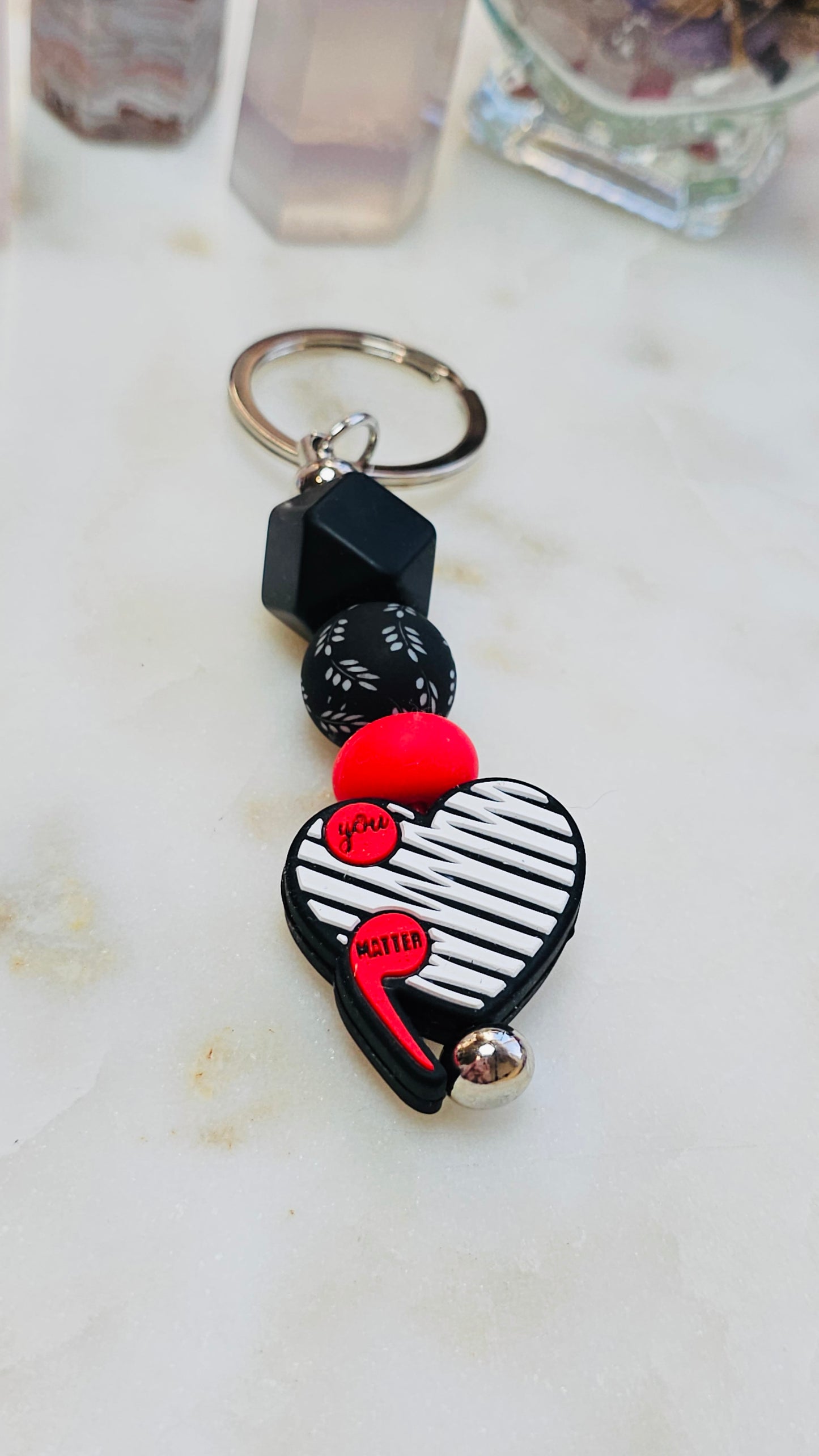 Nothing Stays the Same™ | Mental Health Beaded Keychain | Semicolon and Heart | Bag Charm | Purse Accessory | Gift for Friend