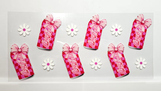 Pink Checkered Coca Cola with Flowers and Bows Drink UVDTF Wrap 16 oz