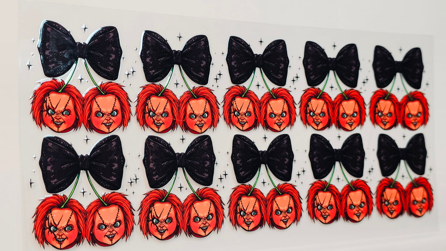 Chuckie Bows Halloween Hearts Horror Movie UVDTF Wrap 16 oz